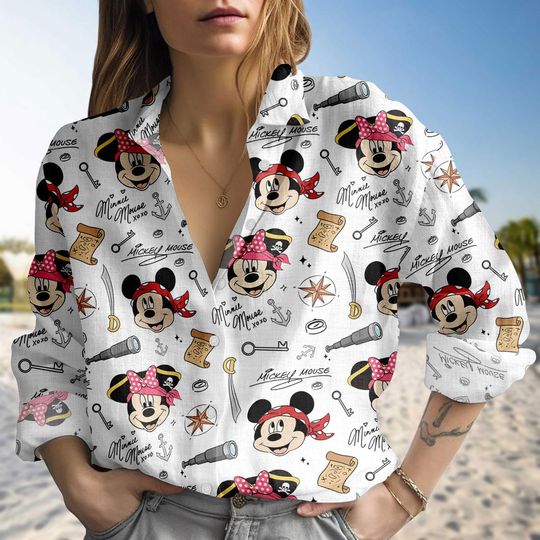 Discover Disney Pirate Mickey And Minnie Blouse Shirt, Pirate Disney Cruise Shirt,  Pirates Of Caribbean Women Shirt, Gift For Her