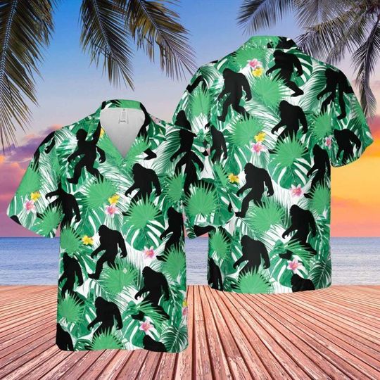 Discover Bigfoot Hawaiian Shirt, Bigfoot Lover Shirt, Bigfoot Short Sleeve Button Down Shirt Outfit, Bigfoot Aloha Summer Beach Shirt