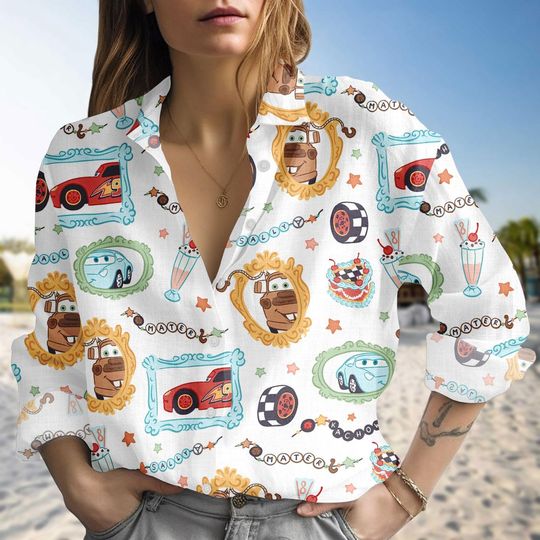 Discover Retro Disney Carss Blouse Shirt, Lightningg McQueen Mater Doc Hudson Sally Women Shirt, Disneyland Shirt For Her
