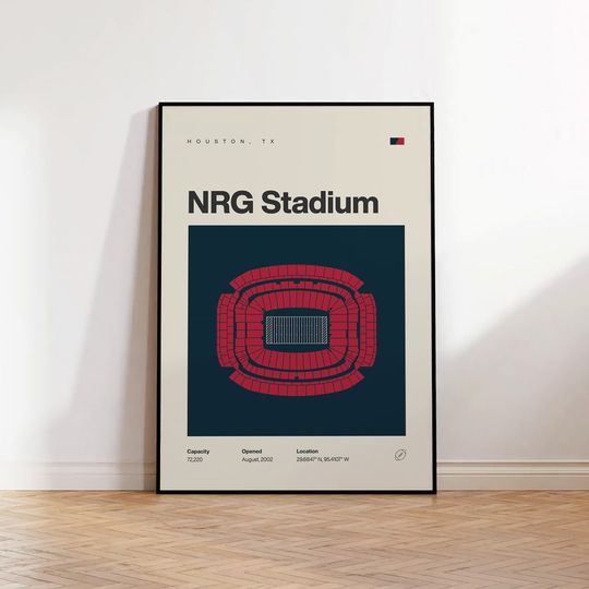 Discover Houston Texans Poster, NRG Stadium Print, Mid Century Modern Football Wall Art, Sports Bedroom Poster