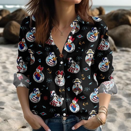 Discover Disney Cruise Squad Blouse Shirt, Mickey and Friends Cruise Women Shirt, Disney Cruise Trip, Disney Linen-Look Shirt, Disney Vacation