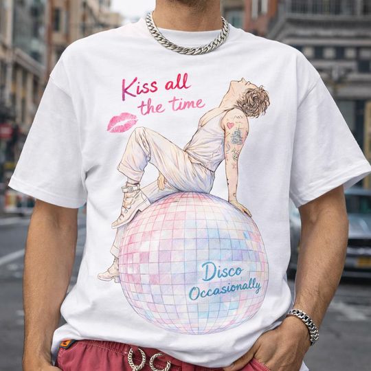 Discover Kiss All The Time Disco Occasionally Shirt, Retro British Pop Star Album Cover Tee, Vintage 70s Aesthetic Unisex Tshirt, Sweatshirt, Hoodie