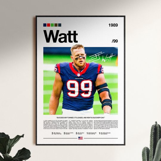 Discover J.J. Watt Poster, Houston Texans Wall Art, American Football Motivational Poster, Vertical Sports Poster