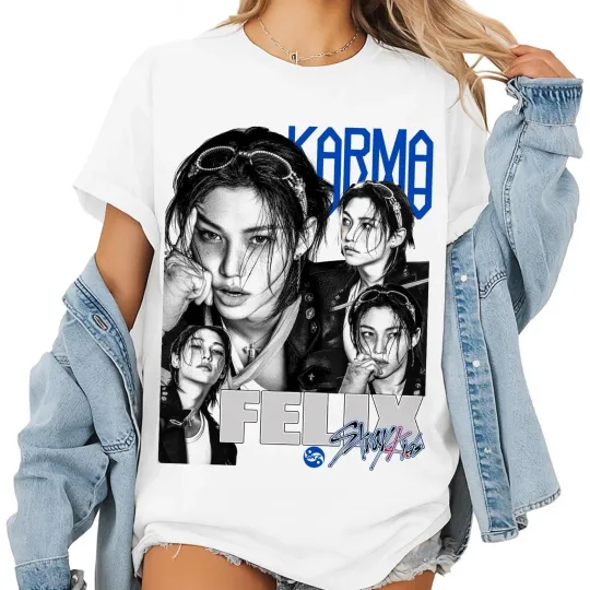 Discover Retro Felix Stray Kids T-shirt, Karma Album Tee, Stray Kids Ceremon Shirt