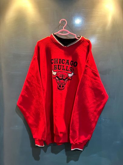 Vintage 90s Chicago Bulls Starter Sweater NBA Crewneck Dennis Rodman Era Red Size XL