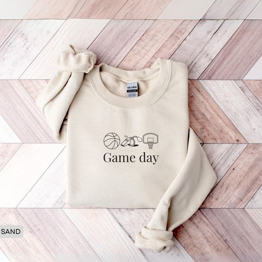 Game Day Basketball Sweatshirt, Crewneck Sweater, Minimal Sports Pullover, Coquette Gift Idea, Basketball Fan Sweater