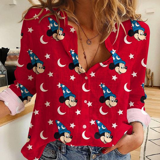 Discover Sorcerer 85th Fantasia Mickey Classic Women's CasualShirt, Button Up Shirt, Disney Vintage Shirt