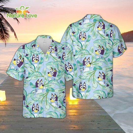 Discover Blue Dog Hawaiian Flowers Pattern Shirt,Dad Life Shirt Short Sleeve Button Down Shirt Outfit, BlueyDad Aloha Summer Beach Shirt