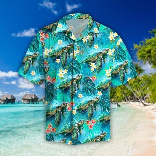 Discover Ocean Turtle Tropical Tropical Hawaiian Shirt, Ocean Turtle Tropical Short Sleeve Button Down Shirt, Ocean Turtle Aloha Summer Beach Shirt