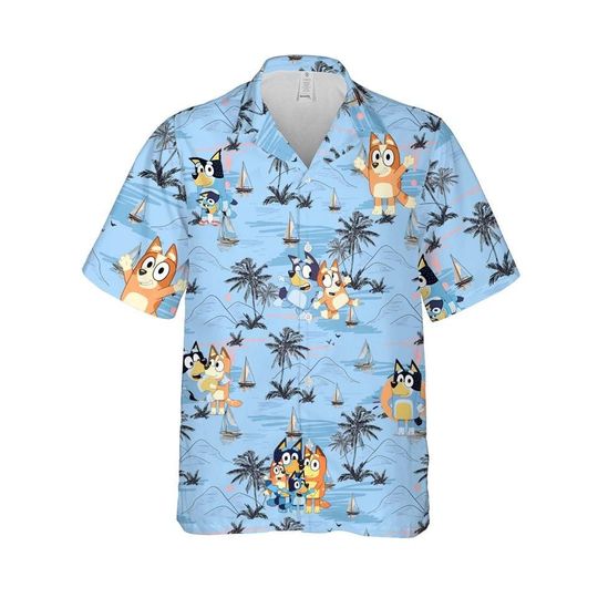 Discover Blue Dog Hawaiian Flowers Pattern Shirt,Dad Life Shirt Short Sleeve Button Down Shirt Outfit, BlueyDad Aloha Summer Beach Shirt