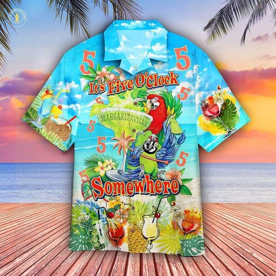 Discover Parrot Its 5-Oclock Somewhere Hawaiian Shirt, Parrot lover Button Down Shirt, Parrot Short Sleeve Button Down Shirt, Aloha Summer Beach Shirt