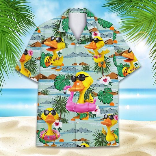 Discover Summer Duck Hawaiian Flowers Pattern Shirt,Tropical Duck lover Shirt Short Sleeve Button Down Shirt Outfit, Aloha Summer Beach Shirt