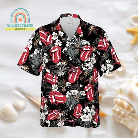 Discover Tropical Rolling Stone Hawaiian Shirt For Men Shirts Rolling Stone Short Sleeve Button Down Shirt Outfit, Aloha Summer Beach Shirt