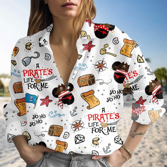 Discover Mickey Pirate Life Blouse Shirt, Disney Yo Ho Yo Ho A Pirate Life For Me Shirt, Mickey & Minnie Cruise Casual Shirt, Disneyland Trip Ou