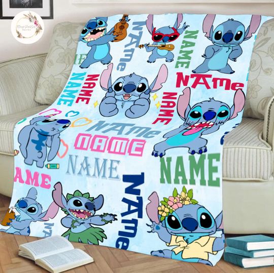 Discover Personalized Stitch Blanket, Kid Name Blanket, Cartoon Movie Blanket, Disney Stitch Blanket, Custom Stitch Birthday Gift