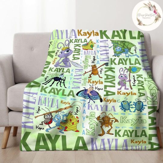 Discover Personalized Disney A Bug's Life Blanket, Custom Name Flik Princess Atta Heimlich Baby Birthday Boy Gift, Birthday Girl Blanket
