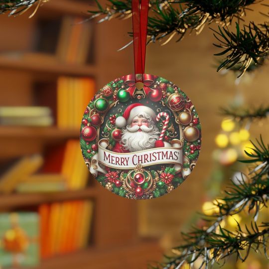 Santa Claus Metal Christmas Metal Ornament, Festive Holiday Tree Decor