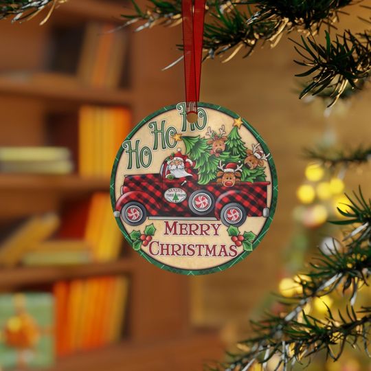 Plaid Truck Christmas Ornament: Santa & Reindeer Holiday Tree Decoration