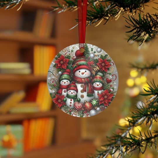 Discover Snowman Family Christmas Metal Ornament, Festive Holiday Decoration