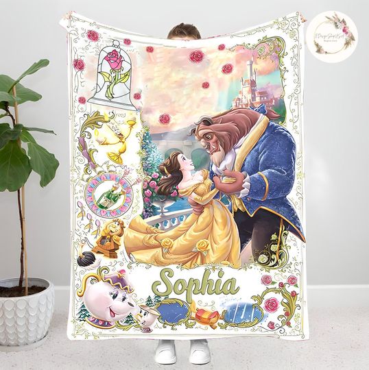 Discover Personalized Beauty And The Beast Blanket, Belle Princess Blanket, Disney Tale as Old as Time, Disney Princess Blanket, Custom Name Blanket