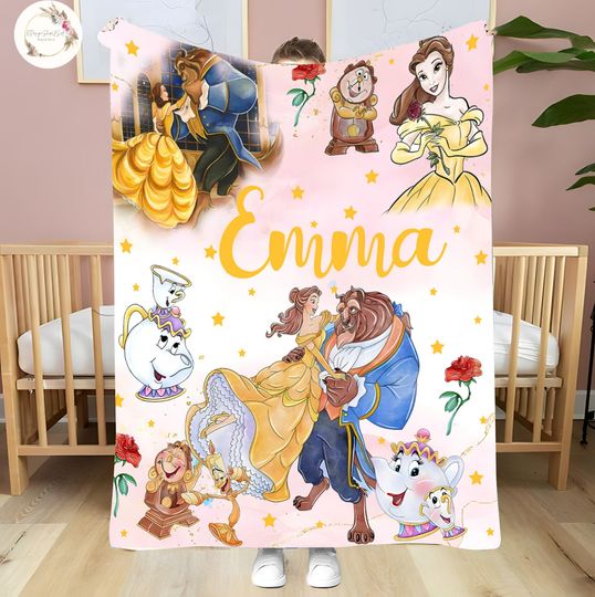 Discover Personalized Beauty and the Beast Blanket, Belle Princess Blanket, Tale as Old as Time, Custom Name Disney Princess Blanket, Baby Girl Gifts