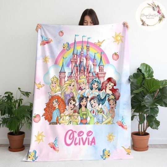 Discover Personalized Disney Princess Blanket, Custom Name WDW Disneyland Castle Baby Girl Blanket, Disney Princess Birthday Girl Gifts