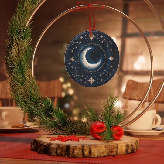 Crescent Moon Constellation Metal Ornament | Celestial Moon Stars