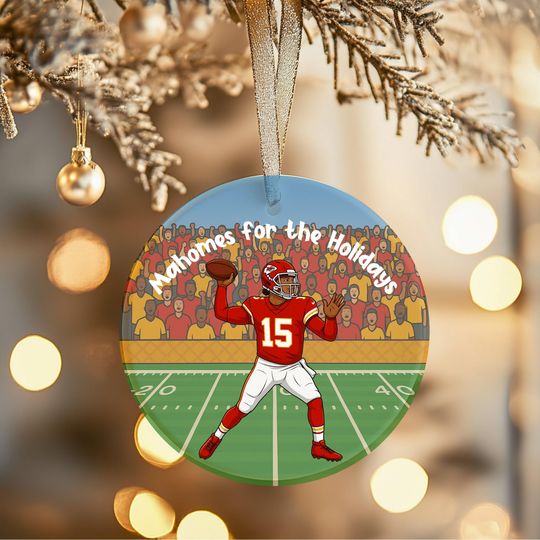 Patrick Mahomes Football Fan Metal Ornament, Football Player Gift, Kansas City Football, Sports Gifts, Football Ornament