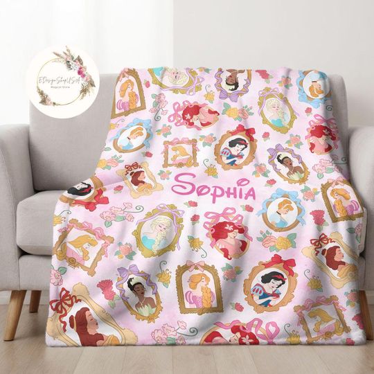 Discover Personalized Coquette Bows Floral Disney Princess Blanket, Cinde Rapunzel Baby Girl Trip Blanket, Princess Birthday Girl