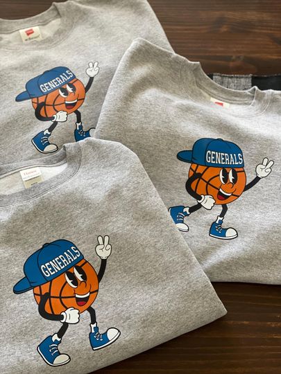 Discover ANY SCHOOL MASCOT- KIDSBasketball character crewneck sweatshirt or tshirt