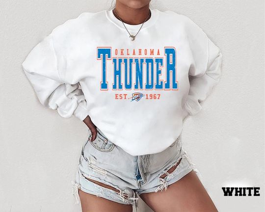 Discover Vintage Oklahoma City Basketball Sweatshirt, Retro Thunder Lightning Crewneck, Unisex Sport Pullover Gift.....|||