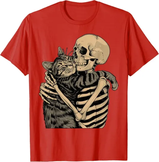 Discover Skeleton Hugging Cat Halloween Cat Lover Cute Present Unisex T-Shirt