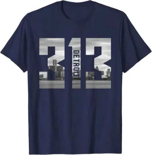 Discover Vintage Detroit Michigan 313 Area Code Skyline T-Shirt All Size