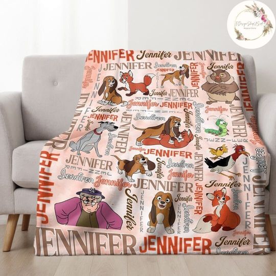 Discover Personalized Disney The Fox and the Hound Blanket, Custom Name Tod Vixey Copper Baby Blanket, WDW Disneyland Family Birthday Gift