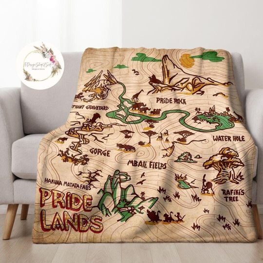 Discover The Pride Lands Map Disney The Lion King Blanket, Hakuna Matata Mufasa Simba Timon Pumbaa Baby Blanket, WDW Disneyland Family Birthday Gift