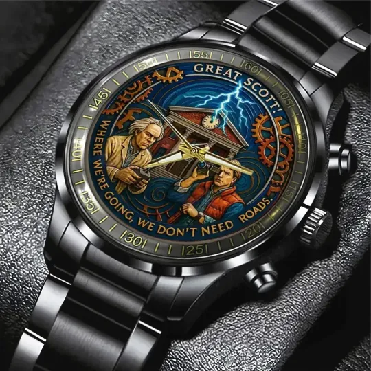Back to the Future 40th Anniversary Black Stainless Steel Watch