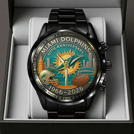 Discover Miami Dolphin 60th Anniversary 1996-2026 Black Stainless Steel Watch