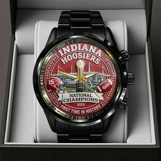 Discover Hoosiers Football 2025 National Champions Black Stainless Steel Watch