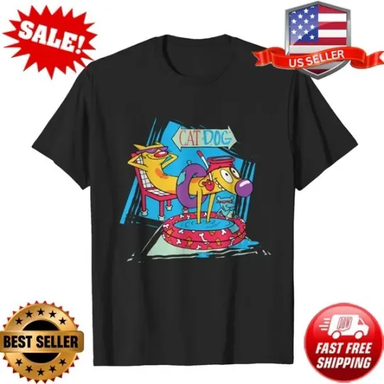 Discover Cartoon T-Shirt Nick 90s CatDog Kiddie Pool Chilling T-shirt  S-5XL