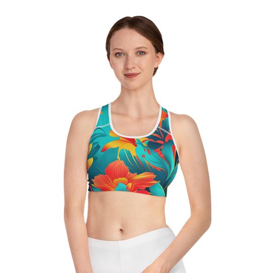 Floral Print Sports Bra: Compression Fit Moisture-Wicking Activewear