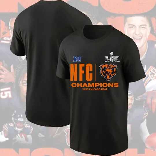 Discover Bear 2025 N.F.C Conference Champions Super LX Black  T-Shirt S-5XL