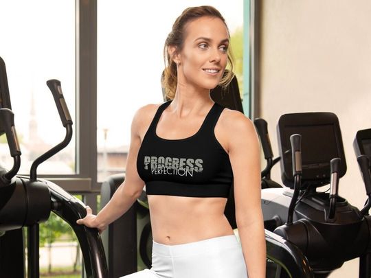 Discover Motivational Progress Over Perfection Fitness Padded Sports Bra