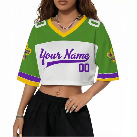 Discover Custom Mardi Gras Football Jersey Crop Top, Mesh Football Jersey, Carnival Festival Women’s Top