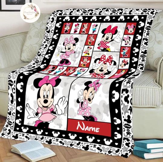 Discover Personalized Minnie Mouse Blanket, Custom Name Disney Minnie Blanket, Disney Blankets, Minnie Birthday Gifts, Kid Name Blanket