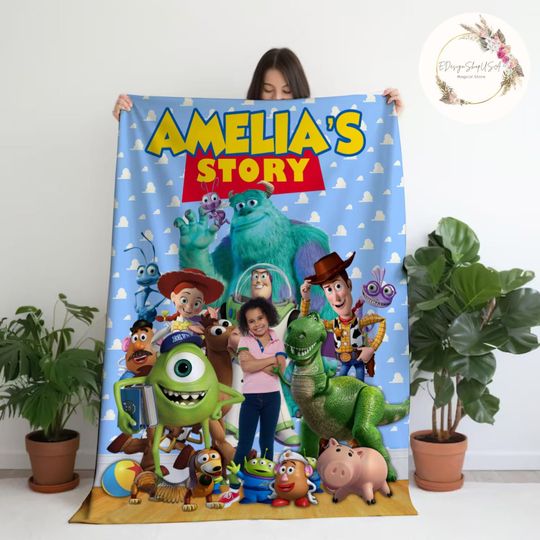 Discover Custom Your Name Toy Story Blanket, Woody Buzz Lightyear Jessie Toy Story 5 blanket, Gift for Birthday boy Girl, Kids Blanket