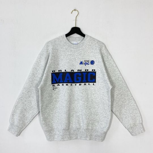 Discover Vintage 90s Orlando Magic Sweatshirt Crewneck Pullover Sportswear NBA Orlando Magic Print Logo Grey Large