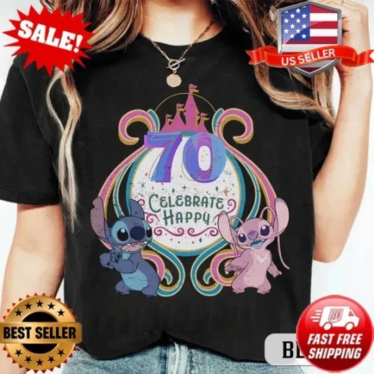 Discover Disney Stitch and Angel Disneyland 70th Anniversary Shirt, 70 Years of Magic Tee
