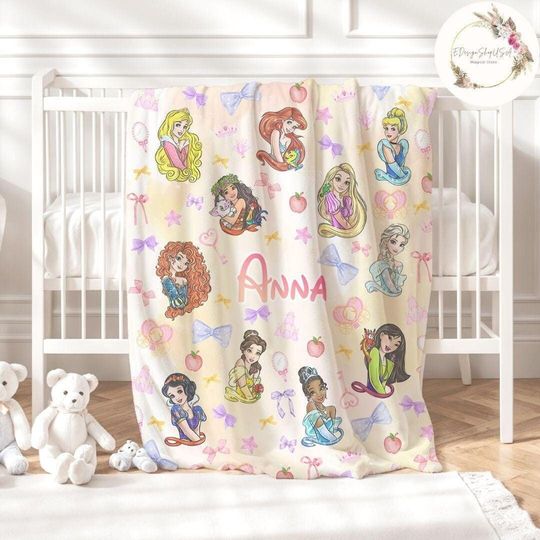 Discover Personalized Coquette Bows Disney Princess Blanket, WDW Disneyland Baby Girl Trip Blanket, Disney Princess Birthday Girl Blanket