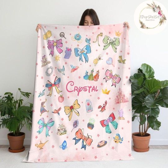 Discover Personalized Coquette Bows Disney Princess Blanket, WDW Disneyland Baby Girl Trip Blanket, Disney Princess Birthday Girl Gifts