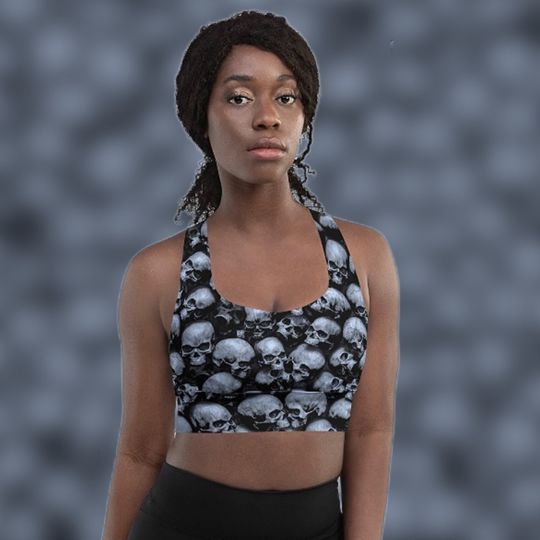 Discover SKULL LONGLINE SPORTS Bra Gothic Fitness Longline Sports Bra Printed Yoga Sports Bra